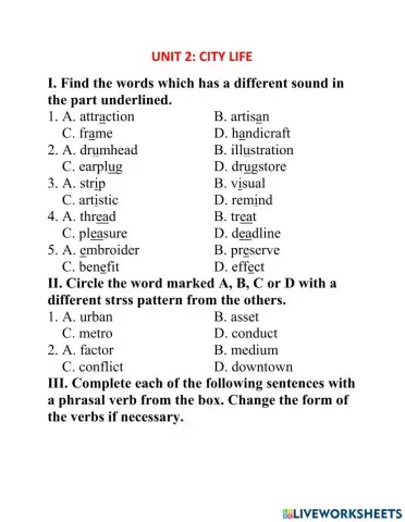 Lớp 9 unit 2.1 : CITY LIFE