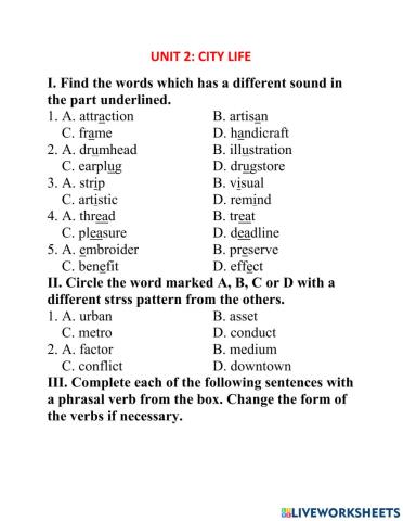 Lớp 9 unit 2.1 : CITY LIFE