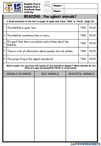 Live worksheet, english plus 1, year 5, textbook, page 34, activity 2