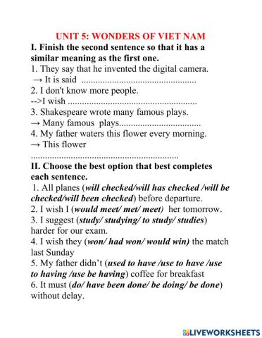 Lớp 9 unit 5:WONDERS OF VIET NAM