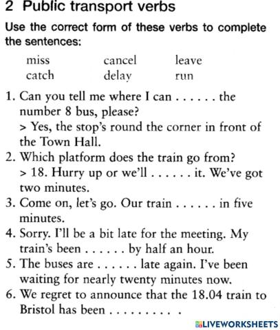 Public transport - Public transport verbs
