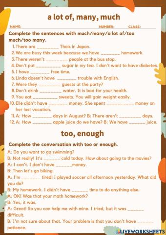 A lot of- much- many- too- enough