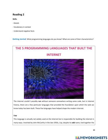 CYCLE 2 - UNIT 8 - READING 2: The five programming languages that built the internet