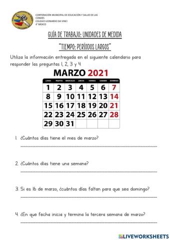 Unidades de medida de tiempo: días, semanas, meses y años