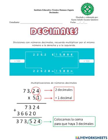 Multiplicación y División de números decimales