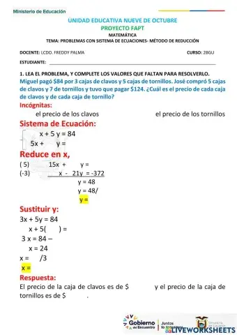 Problemas con sistemas de ecuaciones
