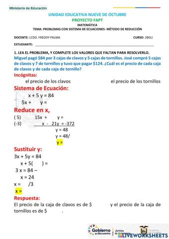 Problemas con sistemas de ecuaciones