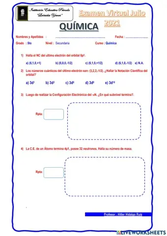 Examen Química 5to Sec.
