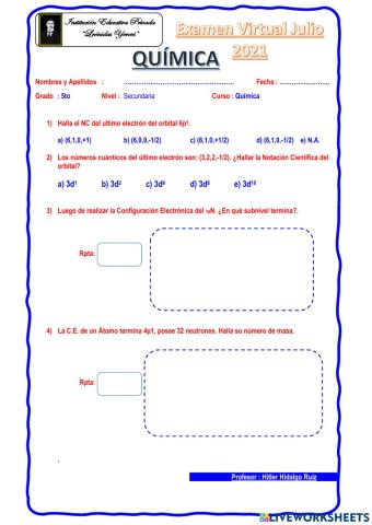 Examen Química 5to Sec.