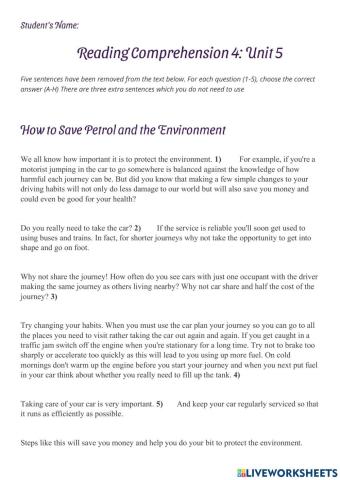 Reading comprehension PET