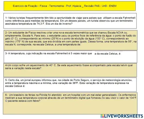 Exercícios Termometria