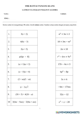Kembangan ungkapan algebra