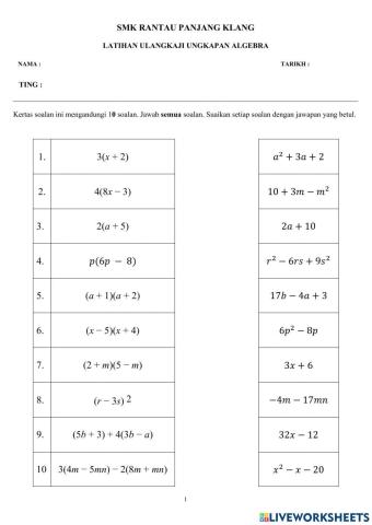 Kembangan ungkapan algebra