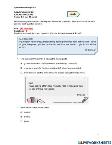 PRE SUMMATIVE ENGLISH Part 1 dan 2