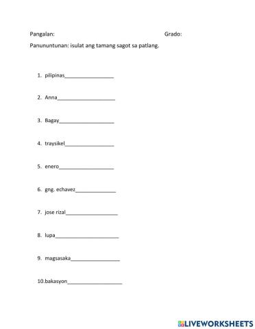 Pagsulat ng malaki at maliit na letra