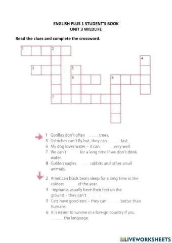 Wildlife crossword puzzle