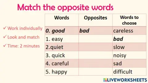 Match the opposite words