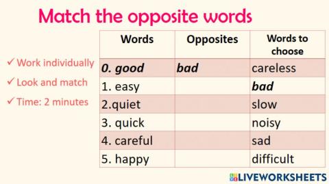 Match the opposite words
