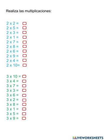 Actividad de tablas de multiplicar 2 y 3