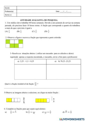Números decimais - Adição, subtração, multiplicação e divisão.