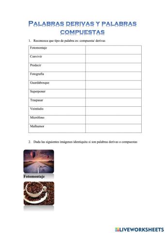 Palabras compuestas y derivadas