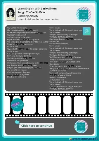 Learning English with Carly Simon - Song: You're So Vain