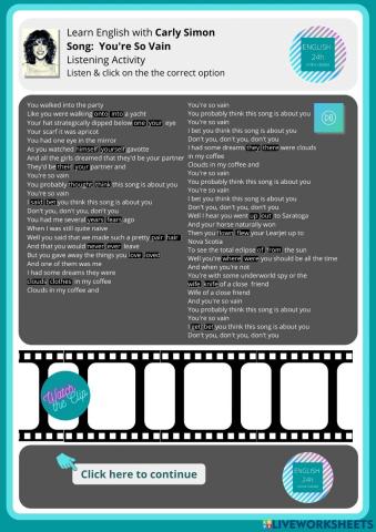 Learning English with Carly Simon - Song: You're So Vain