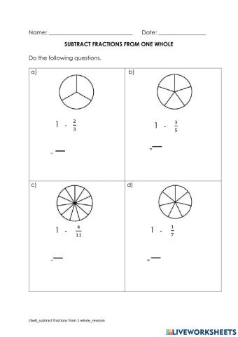 Subtracting fractions from 1 whole