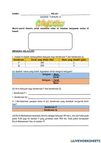 Sains tahun 6 unit 7: kelajuan