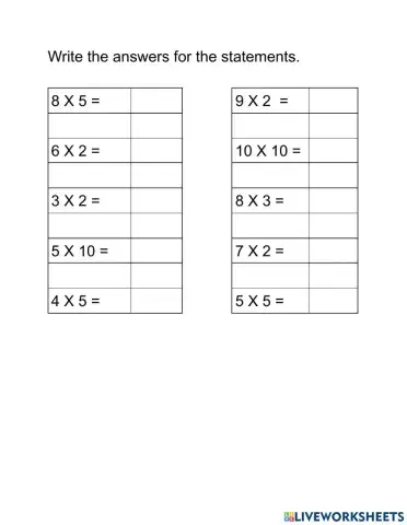 2 3 5 10 times table