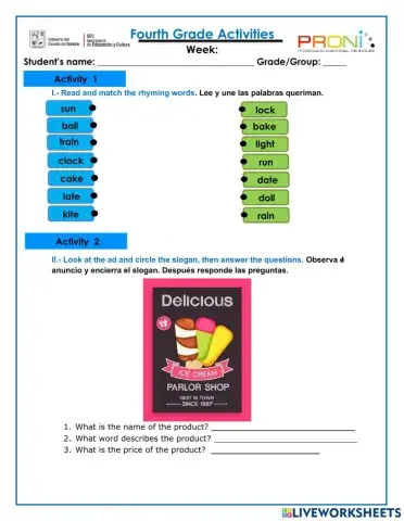 Diagnostic Test Fourth Grade PRONI