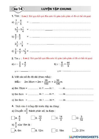Vở bài tập toán 5- tiết 14