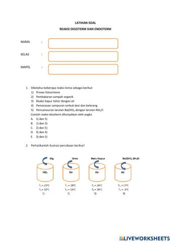 Latihan Reaksi eksoterm dan endoterm