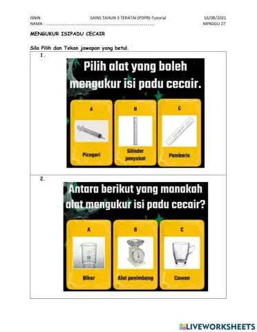 Mengukur Isipadu Cecair: Sains Tahun 3