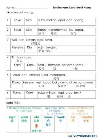 Tatabahasa: Kata Ganti Nama Diri