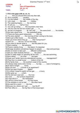 L2 prepositions at, on, in