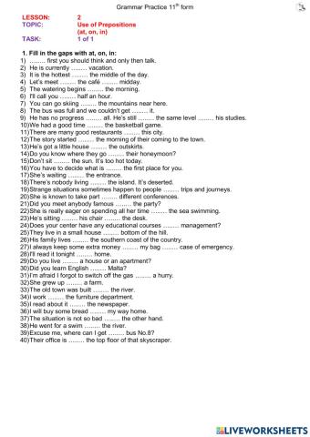 L2 prepositions at, on, in