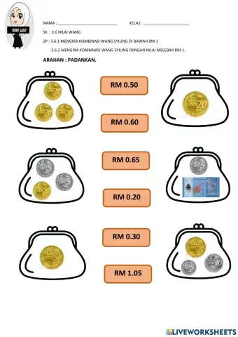 Latihan kombinasi wang syiling dan wang kertas
