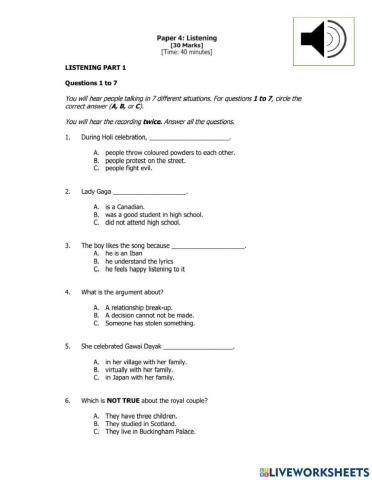 Listening practice part 1 to part 4