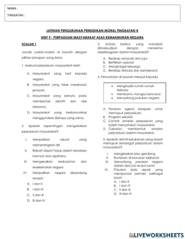 Latihan pengukuhan pendidikan moral tingkatan 4