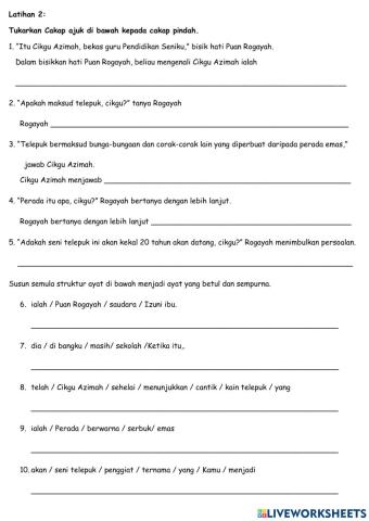 Latihan 2 : Cakap Ajuk dan Cakap Pindah dan Struktur Ayat