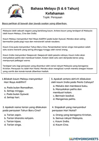 5 & 6 Tahun: Bahasa Melayu Pemahaman (Perayaan)
