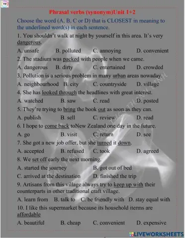 Phrasal verbs (synonym) Unit 1+2