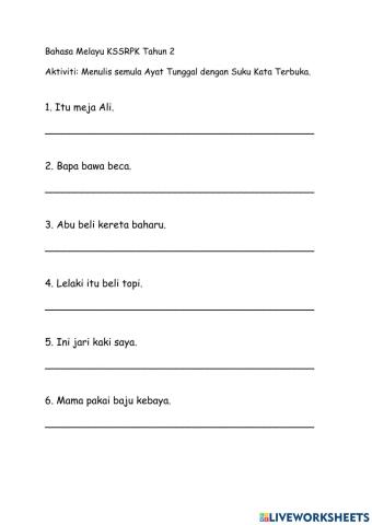 Ayat tunggal dengan suku kata terbuka