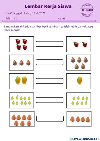 Membanndingkan dua bilangan (dengan benda )