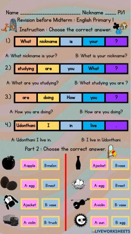Revision before Midterm : English Primary 1