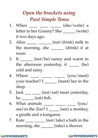 Ppast Simple Tense Worksheet 1