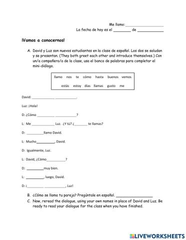 ¡Vamos a conocernos! Repaso de vocabulario