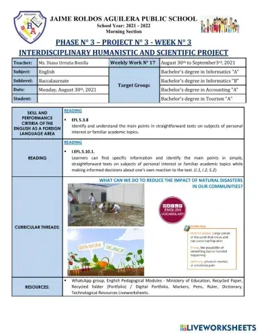 WHAT CAN WE DO TO REDUCE THE IMPACT OF NATURAL DISASTERS IN OUR COMMUNITIES? By Ms. DIANA URRUTIA BONILLA