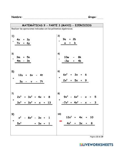 Suma de polinomios algebraicos